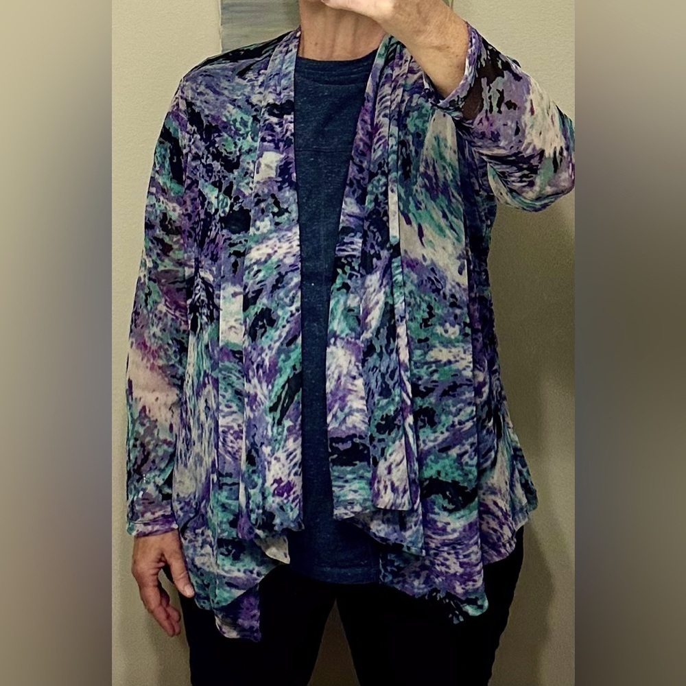 Women's Cardigan/Jacket in Purple, Green, Black, White Semi Shear Outer Layer